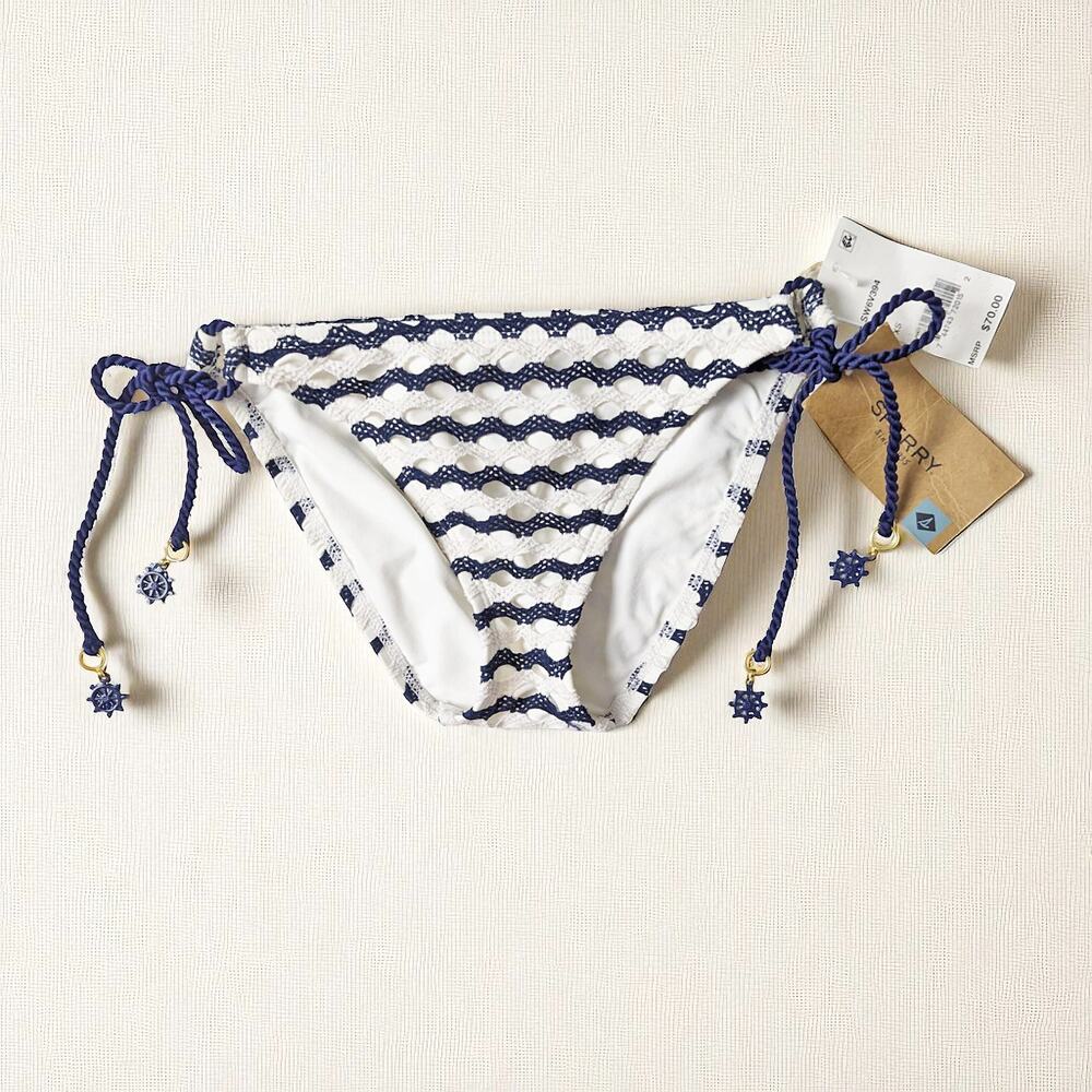SPERRY * NEW *  Nautical Anchor Side Tie Swim Bikini Bottoms W/ Charms  XS